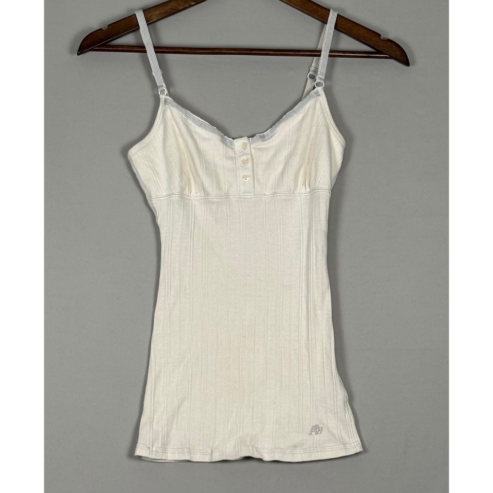 Aeropostale Camisole Tank Top Women S Off White Vintage Y2K Ribbed Henley Top